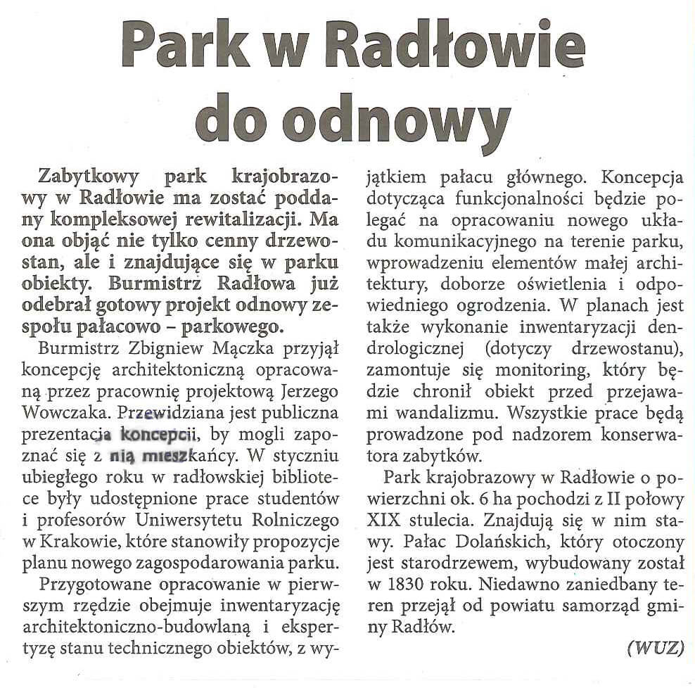 Temi - 30 marca 2016 r. - Park w Radłowie do odnowy